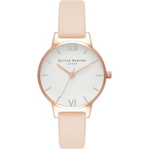 Olivia Burton Orologio Analogico al Quarzo da Donna Collezione WHITE DIAL con Cinturino in Pelle Rosato - OB16MDW21