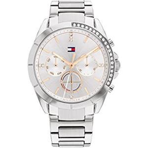 Tommy Hilfiger Orologio Analogico Multifunzione al Quarzo da Donna con Cinturino in Acciaio Inossidabile Argentato - 1782384