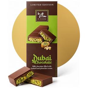 1 ATTIMO IN FORMA Dubai Chocolate 100 g, Tavoletta Di Cioccolato al Latte Ripiena di Crema al Pistacchio e Kadayif, Cioccolato Dubai Limited Edition