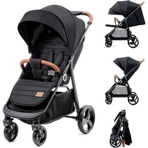 kk Kinderkraft Kinderkraft GRANDE PLUS Passeggino Leggero dalla nascita fino 22 kg, Pieghevole con una mano, Posizione sdraiata, L'ammortizzazione su tutte le ruote, Cappottina XL, Nero