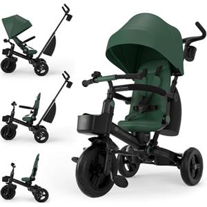 kk Kinderkraft Kinderkraft AVEO 2 PRO Triciclo bambini dai 9 Mesi fino 25 kg, Passeggino con Maniglione del Genitore regolabile, Bici, Compatto pieghevole, Sedile girevole Fronte Mamma e Strada, Ruota libera, Verde