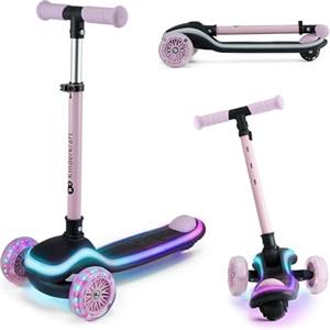 kk Kinderkraft Kinderkraft RAKET Monopattino Bambini 2+ Anni a 3 Ruote con Luci LED RGB - Leggero e Pieghevole, Manubrio Regolabile, Sistema di Equilibrio, Freno Sicuro, Rosa