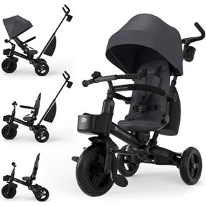 kk Kinderkraft Kinderkraft AVEO 2 PRO Triciclo bambini dai 9 Mesi fino 25 kg, Passeggino con Maniglione del Genitore regolabile, Bici, Compatto pieghevole, Sedile girevole Fronte Mamma e Strada, Ruota libera, Grigio
