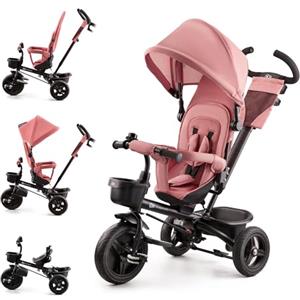 kk Kinderkraft Kinderkraft AVEO Triciclo bambini dai 9 Mesi fino 25 kg, Passeggino con Maniglione del Genitore regolabile, Bici, Compatto pieghevole, Sedile girevole Fronte Mamma e Strada, Ruota libera, Rosa