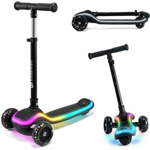 kk Kinderkraft Kinderkraft RAKET Monopattino Bambini 2+ Anni a 3 Ruote con Luci LED RGB - Leggero e Pieghevole, Manubrio Regolabile, Sistema di Equilibrio, Freno Sicuro, Nero