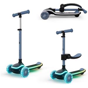 kk Kinderkraft Kinderkraft RAKET UP monopattino bambini 2 in 1 con seduta, pieghevole, luci LED e ruote RGB, manubrio regolabile 4 altezze, guida fluida, Blu
