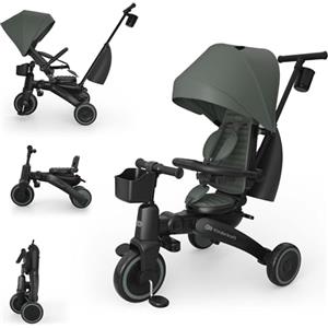 kk Kinderkraft Kinderkraft JAZZ 3 triciclo pieghevole 9 mesi-25 kg, seduta 360°, semi-reclinabile fronte/retro, capotta UPF 50+ impermeabile, ruota libera, chiusura compatta, Verde