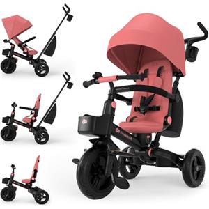 kk Kinderkraft Kinderkraft AVEO 2 PRO Triciclo bambini dai 9 Mesi fino 25 kg, Passeggino con Maniglione del Genitore regolabile, Bici, Compatto pieghevole, Sedile girevole Fronte Mamma e Strada, Ruota libera, Rosa