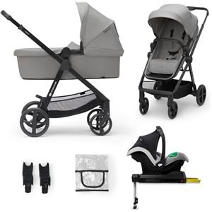 kk Kinderkraft NEWLY 4 in 1 Trio passeggino neonati, con Ovetto I-SIZE 40-75 cm, Base ISOFIX, Carrozzina, TRAVEL SYSTEM, filtro UPF50+, Con Accessori, Pieghevole, Schienale regolabile, Grigio