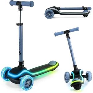 kk Kinderkraft Kinderkraft RAKET Monopattino Bambini 2+ Anni a 3 Ruote con Luci LED RGB - Leggero e Pieghevole, Manubrio Regolabile, Sistema di Equilibrio, Freno Sicuro, Blu