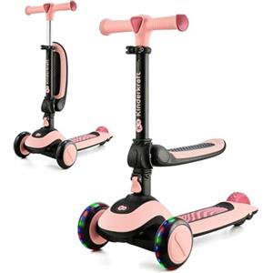 kk Kinderkraft Kinderkraft HALLEY 2 in 1 Bicicletta Senza Pedali e Monopattino con Ruote LED, Manubrio Regolabile, Piattaforma Antiscivolo, Leggera e Sicura per Bambini, Rosa