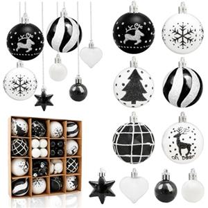 Aitsite Palline di Natale Nero e Bianco, 38 Pezzi, 6CM / 3CM, Plastica, Decorazioni Natalizie per Albero, Palle di Natale Infrangibili