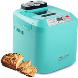 Kitchen in the box Macchina per il Pane, Kitchen in the Box Macchina del Pane con 12 Programmi, 900g, Senza Glutine, Dispenser Frutta Secca, Teglia Antiaderente, 3 Livelli di Cottura, Timer 13H e 1H Caldo(Blu)