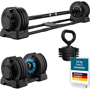 Skandika Hanteln Paino | Manubrio regolabile, set di manubri, pesi da 1,5 a 24 kg, set da 2 manubri, kettlebell, set di pesi, dumbbells, dischi pesi (3-in-1 Hantelset 24 kg)