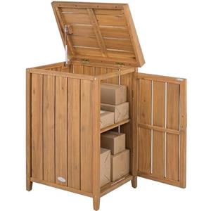 COSTWAY Armadio da Esterno in Legno Massello con Ripiano Rimovibile, Casetta Porta Attrezzi con Porta e Coperchio Apribile, Contenitore per Bidoni Spazzatura per Giardino, Cortile e Patio