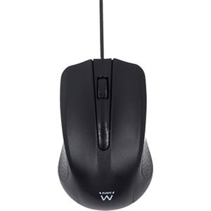 Ewent EW3300 - Mouse ottico con cavo USB a 3 pulsanti, 1000 DPI, design ergonomico, ambidestro, PC/Mac / ‎Laptop/Chromebook - ‎Nero