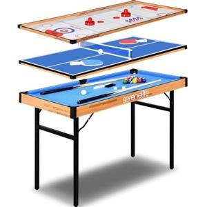SereneLife Tavolo Multigioco 4 in 1 da Adulti e Bambini, Portatile e Pieghevole con Accessori, Ping Pong, Hockey da Tavolo, Biliardino e Shuffleboard