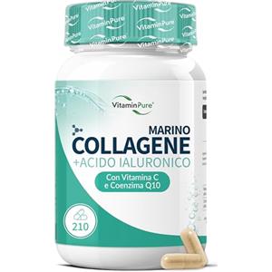 VitaminPure Collagene Marino con Acido Ialuronico, 210 Capsule - VitaminPure | Fino a 3 Mesi di Fornitura con Vitamina C e Coenzima Q10, Prodotto in Italia