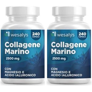 WESALYS Collagene Marino con Acido ialuronico - 240 Capsule - 2500mg di Collagene idrolizzato, Integratore con Biotina, Vitamina C, Coenzima Q10 per Pelle, Capelli e Articolazioni Wesalys (Confezione da 2)