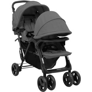 vidaXL Passeggino gemellare tandem Grigio scuro Acciaio