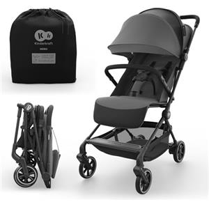 kk Kinderkraft Kinderkraft NEBO passeggino da cabina ultraleggero, chiusura a una mano, resta in piedi da chiuso, 51×43×21 cm, tracolla e borsa, posizione distesa, cinture 5 punti, Grigio