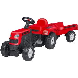 Dolu Trattore Rosso a pedali per bambini - Con rimorchio removibile - Sellino ergonomico - Clacson - Dimensioni 144 x 52 x 45 cm - DOLU - Globo Giocattoli 42214