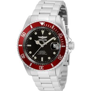 Invicta Pro Diver - Orologio da uomo in acciaio inossidabile con movimento automatico - 40 mm, Argento / Rosso