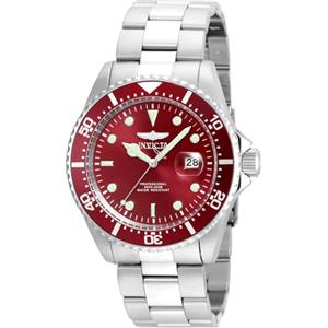 Invicta Pro Diver - Orologio da uomo in acciaio inossidabile con movimento al quarzo - 43 mm, Rosso / Argento