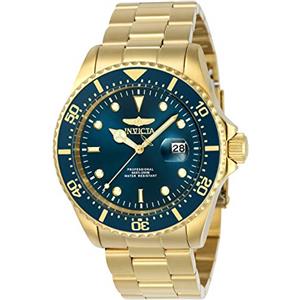 Invicta Pro Diver - Orologio da uomo in acciaio inossidabile con movimento al quarzo - 43 mm, Oro / Blu