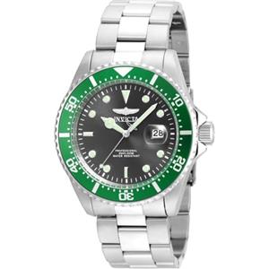Invicta Pro Diver - Orologio da uomo in acciaio inossidabile con movimento al quarzo - 43 mm, Argento / Verde