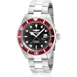 Invicta Pro Diver - Orologio da uomo in acciaio inossidabile con movimento al quarzo - 43 mm, Argento / Rosso