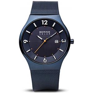 BERING Solar 14440-393 Orologio da polso da uomo, cassa in acciaio inossidabile blu da 40 mm e quadrante blu, cinturino in maglia milanese, vetro zaffiro, 5 ATM