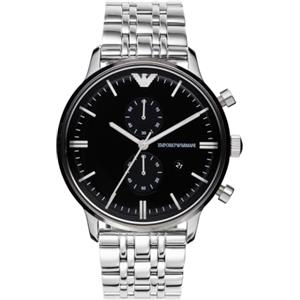 Emporio Armani Orologio da uomo, movimento cronografo al quarzo, cassa in acciaio inossidabile 43 mm e bracciale in acciaio inossidabile, AR0389, Tono Argento e Nero, 43 mm