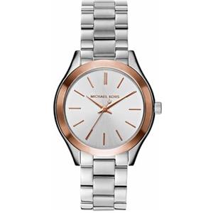 Michael Kors Orologio Slim Runway da donna, Movimento al quarzo a tre lancette da 33 mm con cinturino in acciaio inossidabile, Tono argento e tono oro rosa