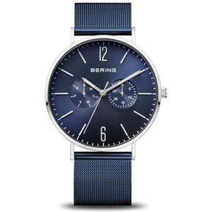 BERING 14240-303 Orologio da uomo al quarzo, orologio da polso con cassa in acciaio inossidabile color argento da 40 mm e quadrante blu, cinturino in maglia milanese, vetro zaffiro, 3 ATM