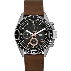 Fossil Orologio Decker Uomo, movimento cronografo al quarzo, cassa in acciaio inossidabile da 44 mm con cinturino in pelle, CH2885, Marrone