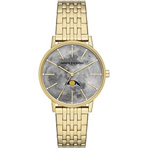 Armani Exchange Orologio da donna, quarzo/multifunzione, cassa in acciaio inossidabile da 36 mm con bracciale in acciaio inossidabile, AX5586, Tono oro e grunge