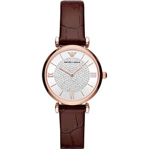 Emporio Armani Orologio Donna, movimento a due lancette, cassa in acciaio inossidabile oro rosa 32 mm con cinturino in pelle, AR11269