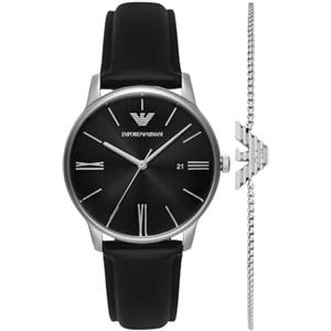 Emporio Armani Orologio Analogico al Quarzo Uomo con Cinturino in Pelle AR80079SET, Grafite, 39 mm