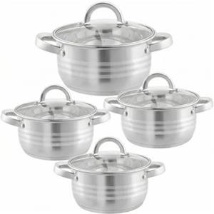 OZ HOME Bavary Batería 8 Pzs Batteria Pentole (set Pentole Induzione) Inducción | Ollas/cacerolas Y Sartenes 18/10 Inox | Cazo, Tapas Vidrio, Capsulado, Eco, Apilable | Todo Fuego Ceran/Gas, Cucina Completa