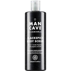 ManCave scrub corpo Blackspice 500 ml, aroma caldo e legnoso, scrub esfoliante con polvere di pomice e carbone, formulazione naturale, adatto ai vegani, prodotto in Inghilterra