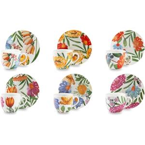 Excelsa Blooming Set 6 Tazzine da Caffè, Porcellana, Capacità 70 ml, Multicolore