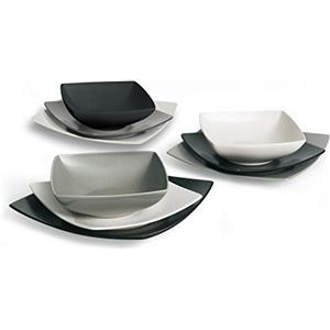 Excelsa Eclipse Servizio Piatti Quadrati 18 Pezzi, Ceramica, Bianco, Nero e Grigio