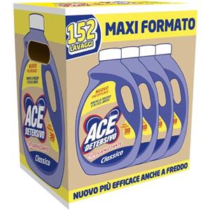 ACE Detersivo Igienizzante Classico - Detersivo Liquido Lavatrice, Rimuove Macchie e Sporco, Igienizza Tessuti, Bucato Pulito e Fresco anche a Freddo, Formula Efficace e Profumo Duraturo, 152 lavaggi