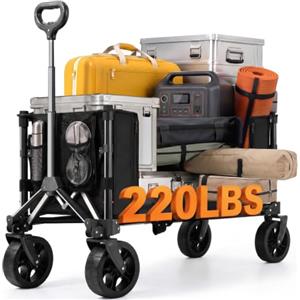 Overmont Carrello Pieghevole 3 in 1-120 L Grande Capacità, Portata fino a 100 kg - Carrello con Ruote Tutto Terreno, Leggero e Compatto - per Campeggio, Spiaggia, Giardino, Shopping e Sport