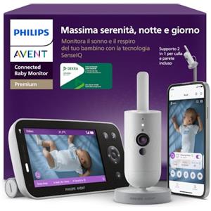 AVENT PHILIPS Avent Premium Connected Baby Monitor, il monitor più avanzato di sempre di Avent, controllo di sonno e respirazione con IA, HD, app, SCD973/26