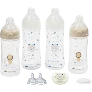 Bebeconfort Kit Biberon Neonato Physio Air Cresce-con-Me, Biberon Anticolica, 0+ mesi, Include 4 Biberon Neonato, 3 Misure di Tettarelle, Succhietto Anatomico, Design che si illumina al buio