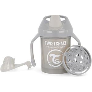 Twistshake Bicchiere Antigoccia per Bebè mini con Beccuccio Morbido e Frullatore per Frutta 230ml, Senza BPA, Sippy da Allenamento per Bambini | Grigio Chiaro