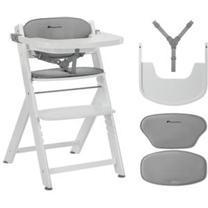 Bebeconfort Timba 2 con Cuscino, Seggiolone Pappa Evolutivo in Legno, 6+ Mesi, Fino a 110 kg, Sedia Evolutiva Ergonomica, Regolabile in Altezza, Vassoio Amovibile, White + Grey