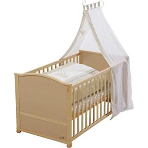 roba Lettino per Bambini Liebhabear, 70 x 140 cm, Comprensivo di Federa, Copripiumino, Materasso, Baldacchino, Trasformabile in Letto Junior, Legno Naturale